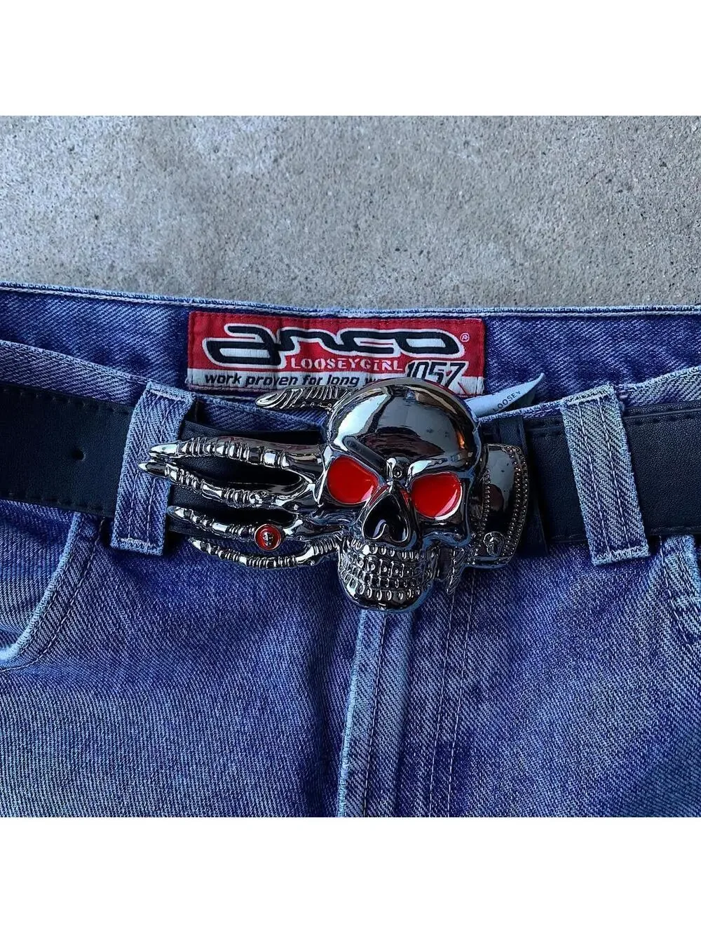 Vintage y2k 2000s Punk Style Skeleton black essential belt. Goth emo punk y2k